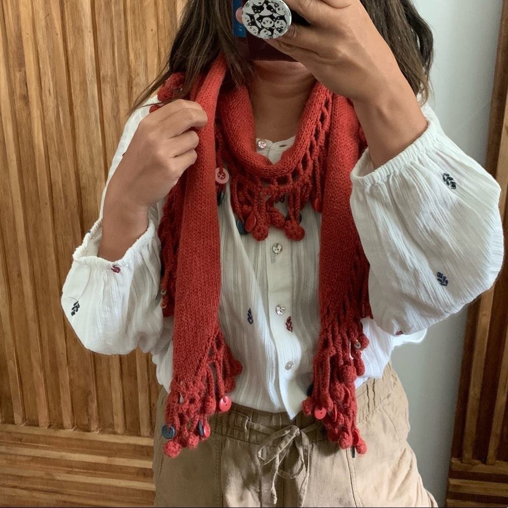 Anthropologie sleeping in snow wool blend pom pom scarve. OS